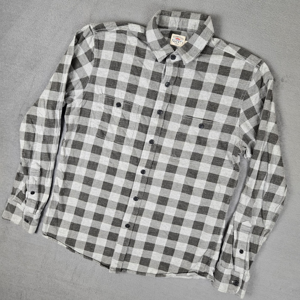 Faherty Shirt Mens Medium Gray‎ Knit Seasons Check Plaid Organic Cotton